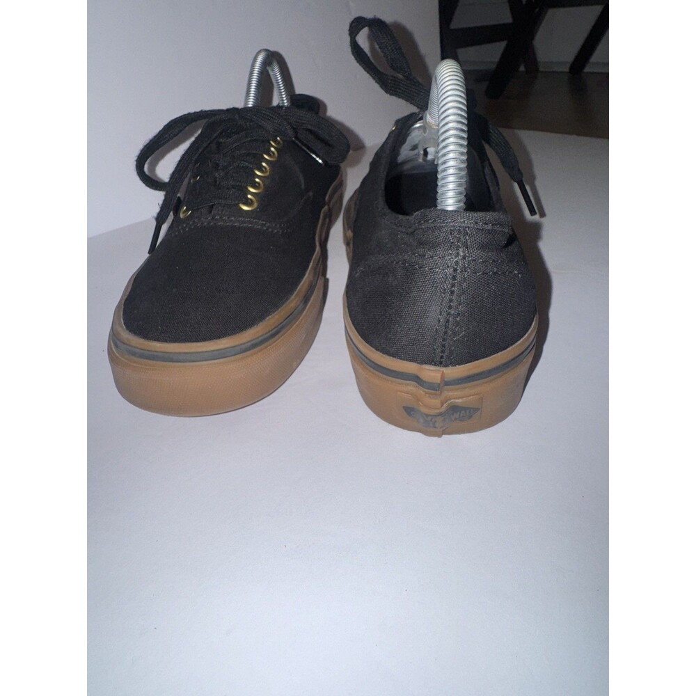 Vans Authentic Sneakers Black Gum Sole Gold Eyelets Skate Shoes Men 8, Women 9.5